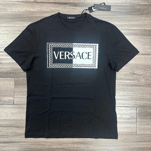 NWT Authentic Versace Men's Black & White Embroidered Logo Shirt - Size L - Picture 3 of 12